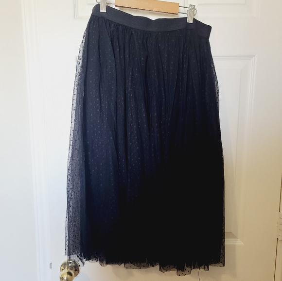 Free People Black Mesh Polka Dot Tulle Puffy Semi Sheer Midi Skirt L - Picture 10 of 10